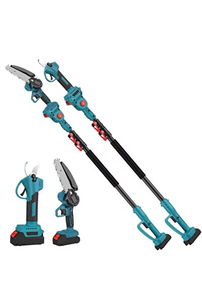 OEM Garden Shears + Professional Mini Chainsaw - 2 Batteries 48V, Blade 16 cm, Telescopic Arm 2.13 m