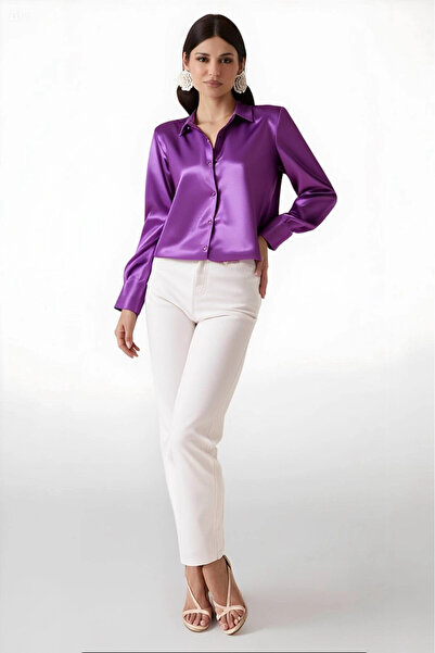 hazelin Women's Lilac Lightly Draped Satin Surface Shirt Hzl22w-bd139641