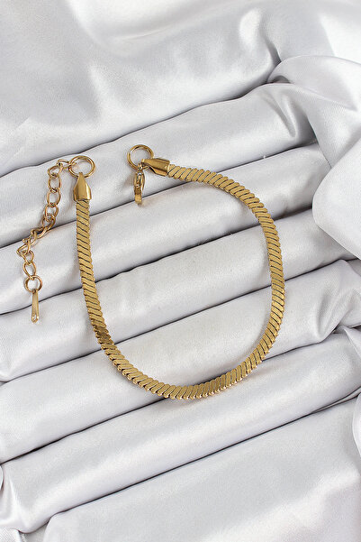 Lisinya سوار نسائي من الفولاذ المقاوم للصدأ 316L بلون ذهبي وسلسلة مسطحة -