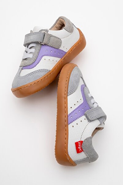 mnpc Unisex Çocuk Beyaz-Lila Hakiki Deri Günlük İlk Adım Ayakkabı