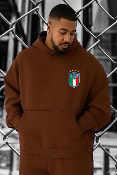 DM DOLCE MORE سويت شيرت كبير الحجم مطبوع عليه شعار فريق إيطاليا