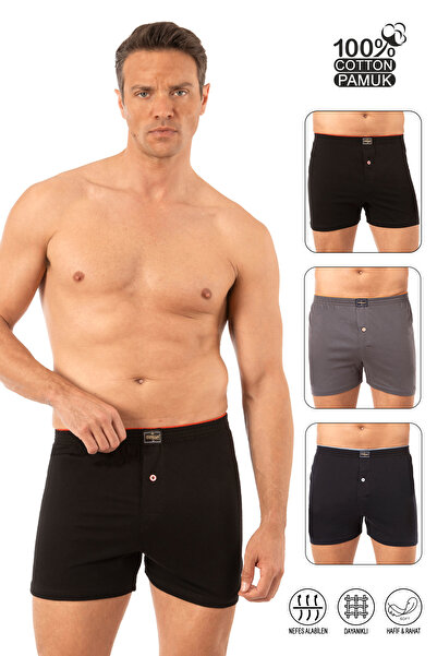 ÖZKAN underwear Özkan 0041 3 Pack Ανδρικά χτενισμένα βαμβακερά κουμπιά μπόξερ μικτών χρωμάτων