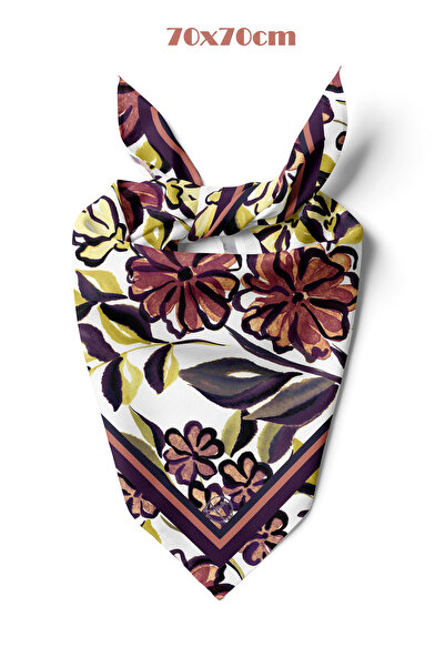 tuaipek Bordo Çiçek Bahçesi Desen 70*70cm Bandana/Fular