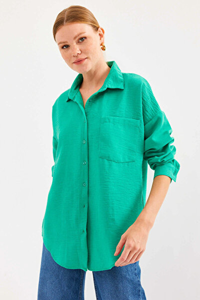 hazelin Παντελόνι Water Green Oversize Linen - Μονό τσεπάκι, HZL24S-BD1201531