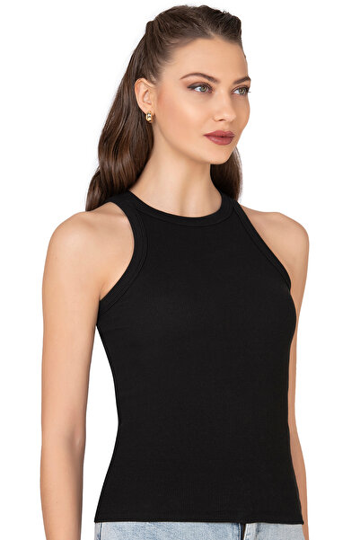 ÖZKAN underwear Özkan 27464 Women's Cotton Camisole Ribbed Flexible Comfortable Halter Neck Wide Bias Knitted Undershirt