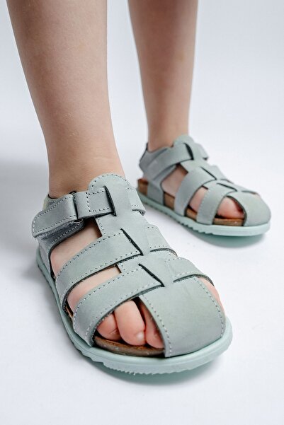 mnpc Унісекс дитячі сандалі з натуральної шкіри, зеленого кольору, з грибковою підошвою, для щоденного носіння