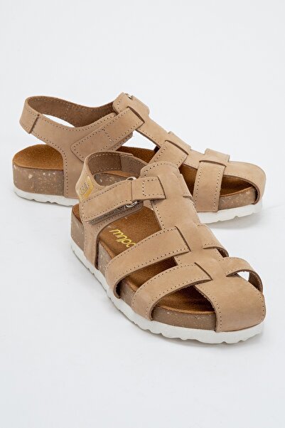 mnpc Unisex Kids Beige Genuine Leather Cork Sole Daily Kids Sandals