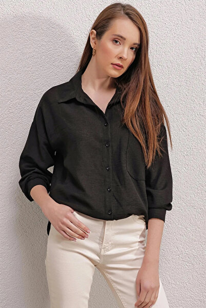 hazelin Women's Black Single Pocket Flowy Ayrobin Shirt Hzl23S-Bd1201531