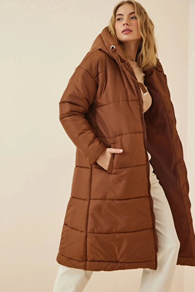 hazelin Women's Chocolate Hooded Long Oversize Puffer Coat Hzl23W-Bd 151201