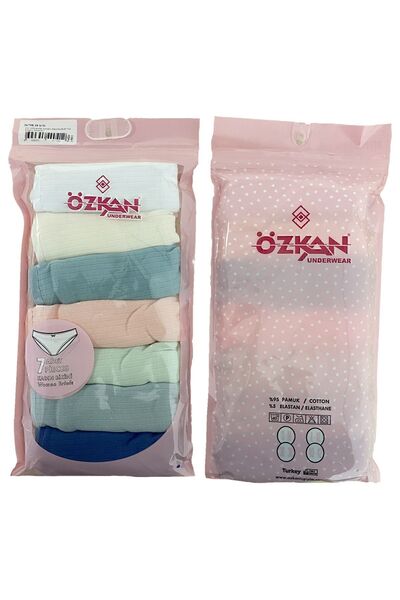 ÖZKAN underwear Özkan 26798 7'li Paket Kadın Fitilli Ribana Pamuklu Esnek Rahat Slip Bikini Külot