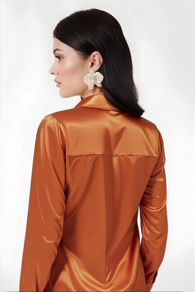 hazelin Women's Orange Light Flowy Satin Surface Shirt Hzl22W-Bd139641