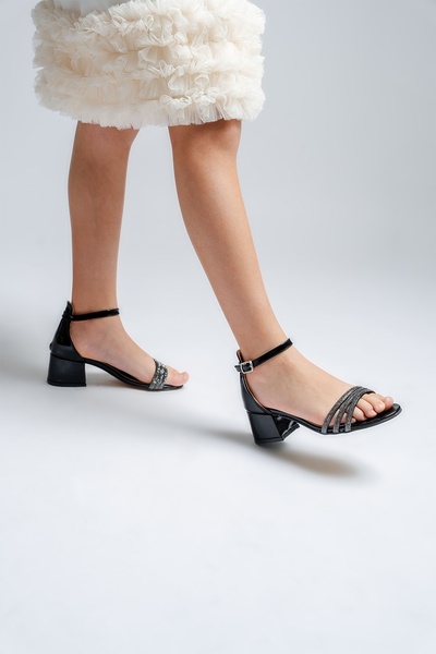 mnpc Girl's Black Jewelled Heeled Evening Shoes