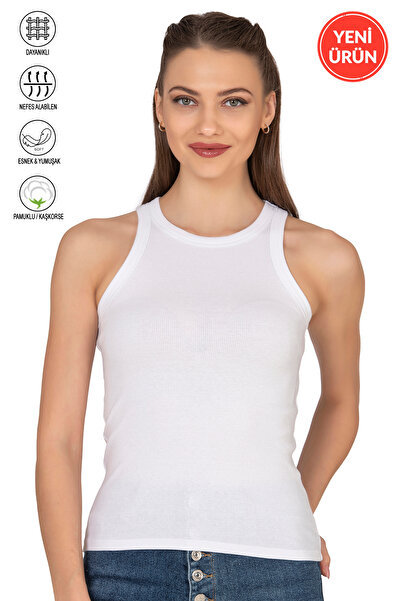 ÖZKAN underwear Özkan 27464 Women's Cotton Camisole Ribbed Flexible Comfortable Halter Neck Wide Bias Knitted Undershirt