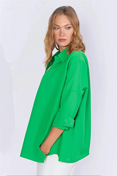 hazelin Γυναικείο σκούρο πράσινο μακρύ βασικό πουκάμισο HZL22W-BD139001