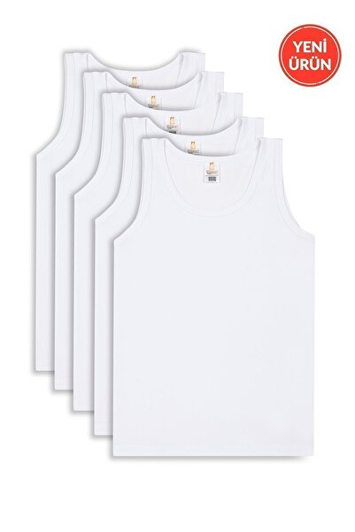 ÖZKAN underwear Boys' Undershirt - Özkan 0703, Pack of 5, Cotton and Lycra, Flexible and Comfortable Thick Strap