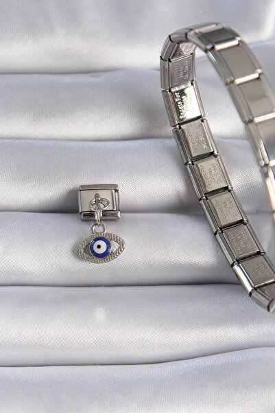 Lisinya قلادة من الفولاذ 316L بلون فضي على شكل عين متدلية مع تفاصيل خرز العين...