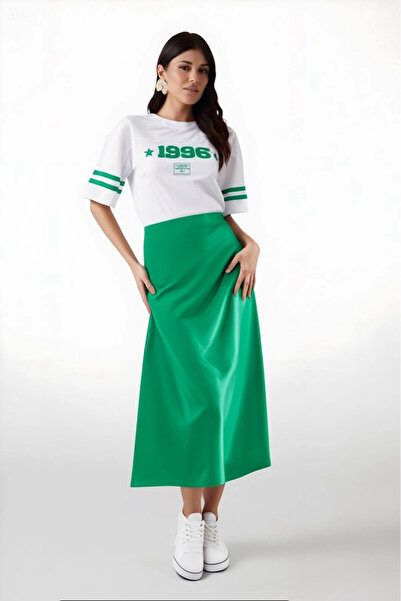 hazelin Green SatinMidiSkirt - Elastic Waist, Surface Hzl23s-bd 1101471