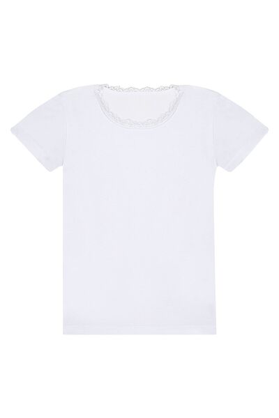 ÖZKAN underwear Özkan 42781 - 10 Pack Girl's Undershirt, Cotton, Lace Detail, Flexible and Comfortable, Short Sleeve