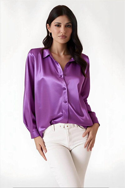 hazelin Women's Lilac Lightly Draped Satin Surface Shirt Hzl22w-bd139641
