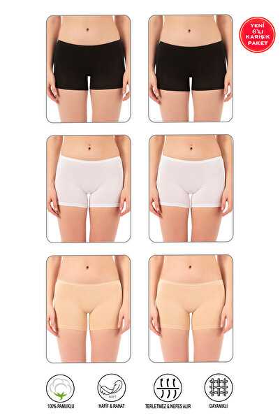 ÖZKAN underwear Özkan 0412 6 Pack Γυναικεία Lycra 95% βαμβακερή μονόκλινη μίξη Μικτό χρώμα Ευέλικτο άνετο κολάν μπόξερ