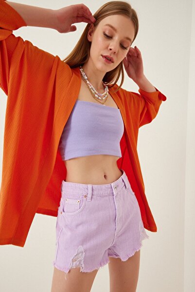 hazelin Women's Orange Open Front Layered Collar Textured Seasonal Jacket Hzl22S-Bd158621