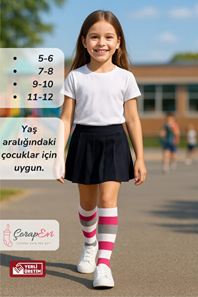 ÇORAPEVİ Children's Knee-Length Cotton Colorful School, Daily, Sports Socks - 4 Pairs of Colorful Knee-Length Children's School Socks