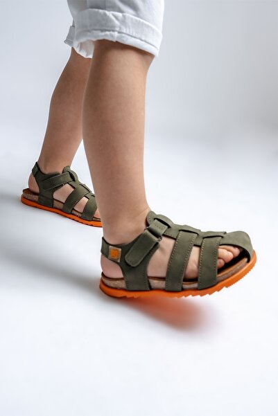 mnpc Unisex Kids Khaki Genuine Leather Cork Sole Daily Children's Sandals