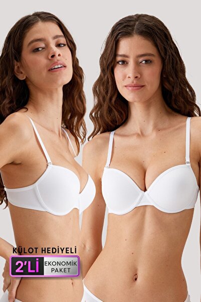 Pierre Cardin Economic Pack of 2 White 6010 Madrid Underwire Non-Padded Micro T-shirt Bra Set with Slip Gift