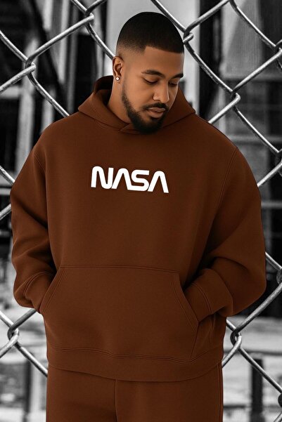 DM DOLCE MORE سويت شيرت كبير الحجم مطبوع عليه شعار وكالة الفضاء ناسا