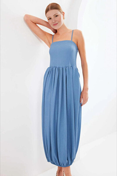 hazelin Синя сукня зі скошеними плечима - регульовані бретелі та еластичні ма...