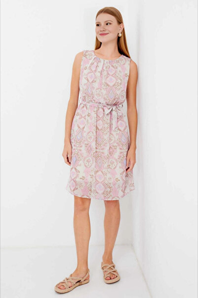 hazelin Ružičasta haljina od šifona - sa pojasom, elastični struk, Sa deznom ...