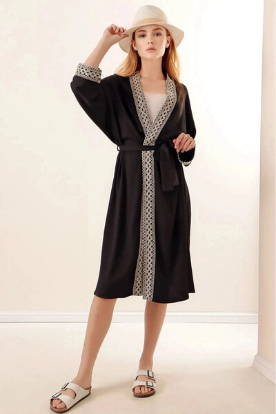 hazelin Γυναικείο Μακρύ Κεντητό Μακρύ Κιμονό HZL22S-BD 158651