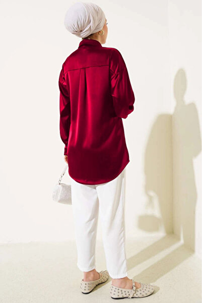 hazelin Women's Burgundy Satin Surface Hijab Shirt Hzl25W-Bd 139641