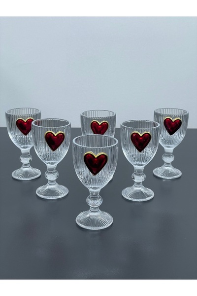 YzHome Set of 6 Crystal Glass Coffee Side Water Glass Heart Glass with Heart 75ml
