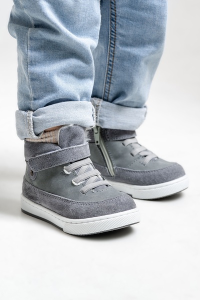 mnpc Boy's Gray Genuine Leather Anatomical First Step Boots