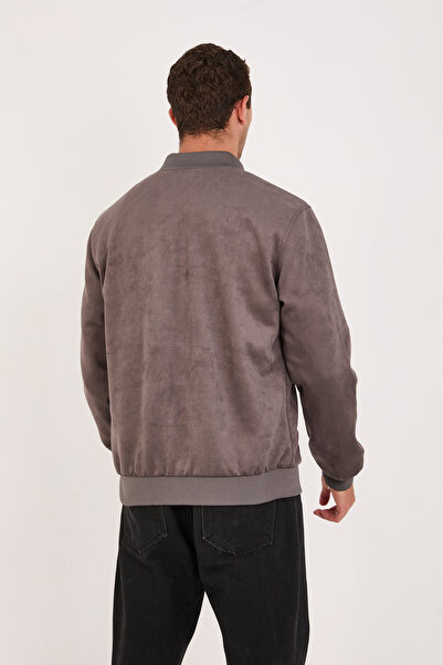 STOCX Erkek Süet Bomber Ceket - Fermuarlı, Ribana Detaylı
