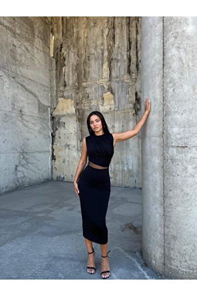 Modafeminen O-Neck Midikalem Dress Black583256