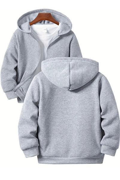 AHENGİM Girls - Boys Basic Zippered Thick 3 Thread Winter School Sweat Ak1815