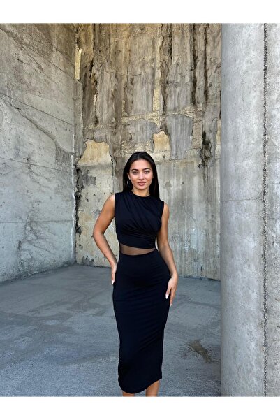 Modafeminen O-Neck Midikalem Dress Black583256