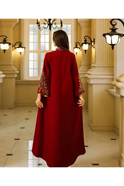 TAJ Kadınlar için Şık Kırmızı nakışlı Abiye kaftan - Dubai İlhamlı