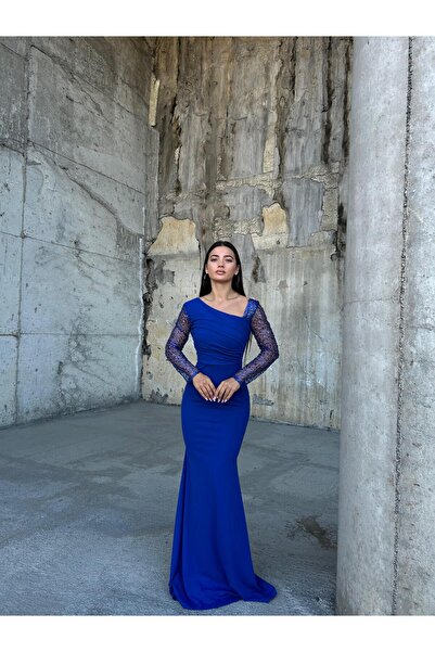 Modafeminen فستان سهرة نسائي من قماش الكريب المرن بأكمام من التول وتفاصيل حجر...