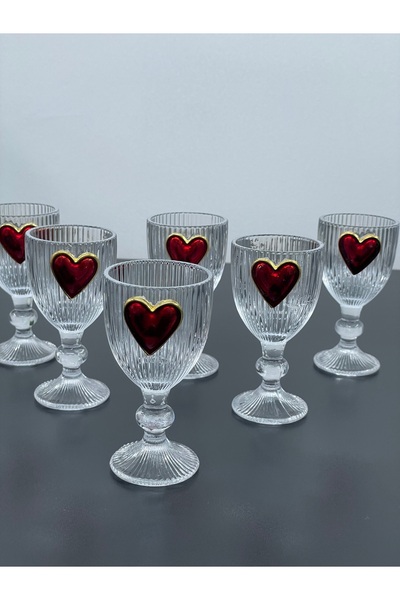 YzHome Set of 6 Crystal Glass Coffee Side Water Glass Heart Glass with Heart 75ml