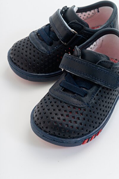 mnpc Unisex Children's Navy Blue Leather First Step Shoes with Orthopedic Support