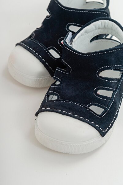 mnpc Unisex Children's Navy Blue Leather First Step Shoes with Orthopedic Support