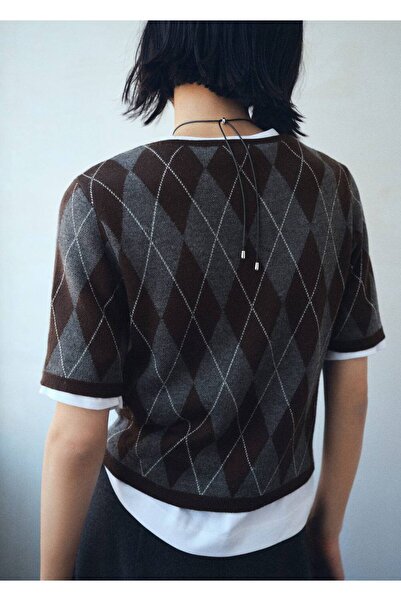 MANGO Woman Kısa kollu baklava desenli kazak