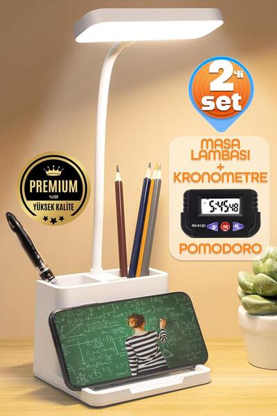 Telvesse 2li SET Şarjlı Masa Lambası + Kronometreli Öğrenci Saati Renk Ayarlı Ders Çalışma Okuma Lambası Q108
