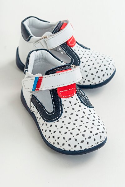 mnpc Unisex Çocuk Beyaz-Laci Deri Ortopedik Destekli İlk Adım Ayakkabı