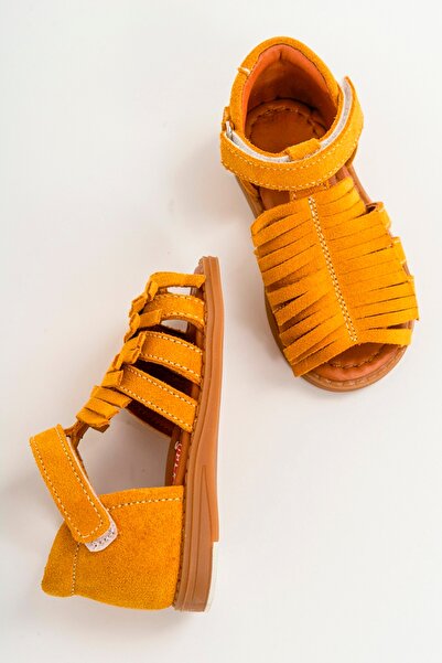 mnpc Κοριτσίστικα κίτρινα δερμάτινα ορθοπεδικά υποστηριζόμενα παιδικά σανδάλια