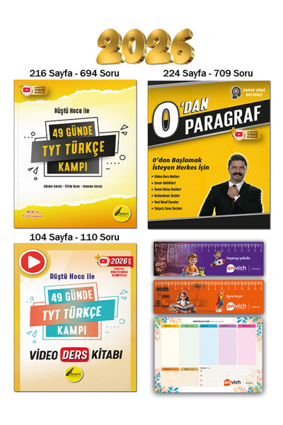 Rüştü Hoca 0 dan Paragraf - 49 Günde Tyt Türkçe Kampı - Video Ders Notları Set 3 Kitap