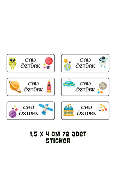 ST Design Uzay Temalı Kişiye Özel İsimli Okul, Kreş Etiketi, Kalem Etiketi, Defter Etiketi, Kitap Etiketi